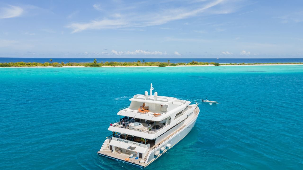 Yacht in blue water near Bali, Indonesia