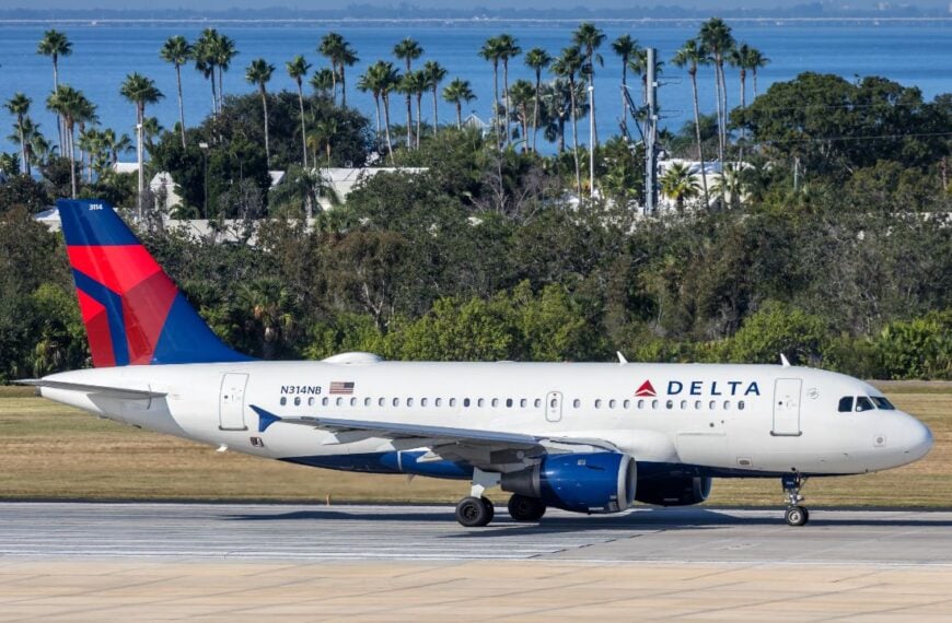 Tampa, United States - November 7, 2025: Delta Air Lines Airbus A319 airplane at Tampa airport in the United States.