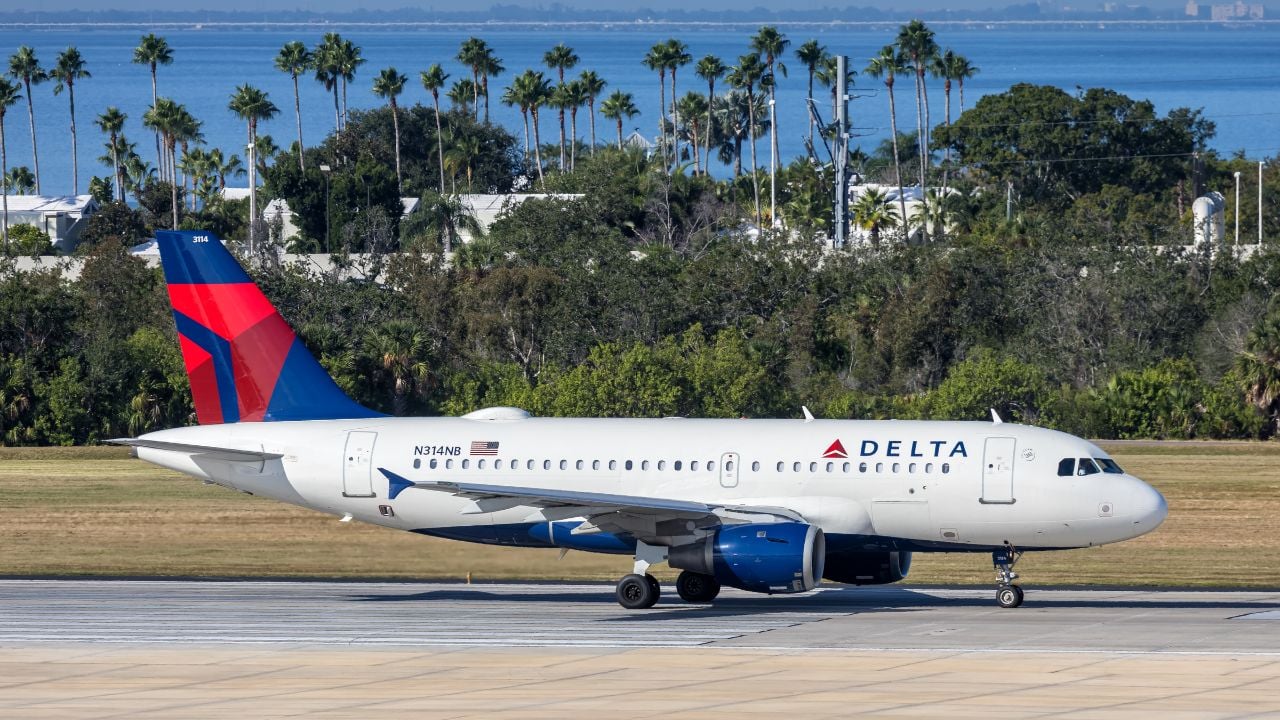 Tampa, United States - November 7, 2025: Delta Air Lines Airbus A319 airplane at Tampa airport in the United States.
