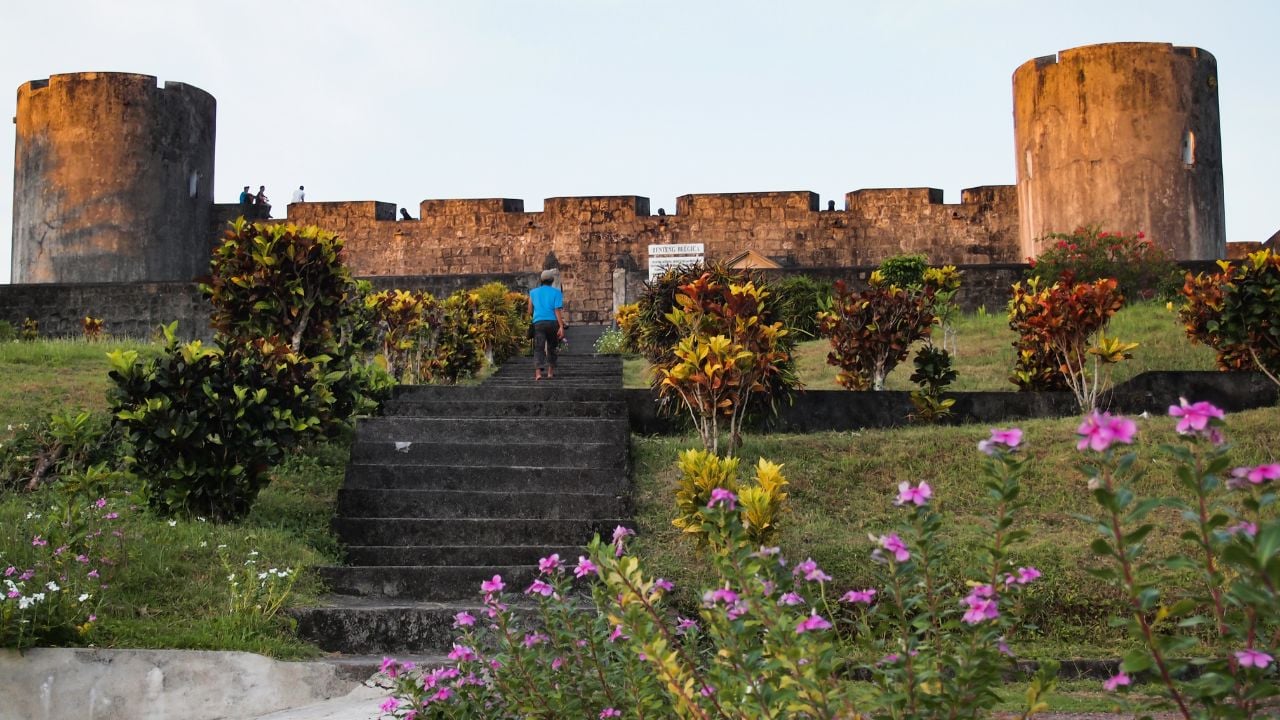 Banda Neira, Maluku / Indonesia - December 2011: historical building in Banda Neira, Fort Belgica, an ancient fort from Portuguese and dutch colonialism era