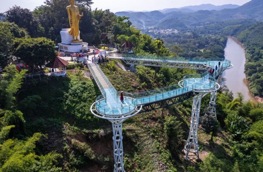 Aerial view of the Skywalk in Chiang Khan, Thailand