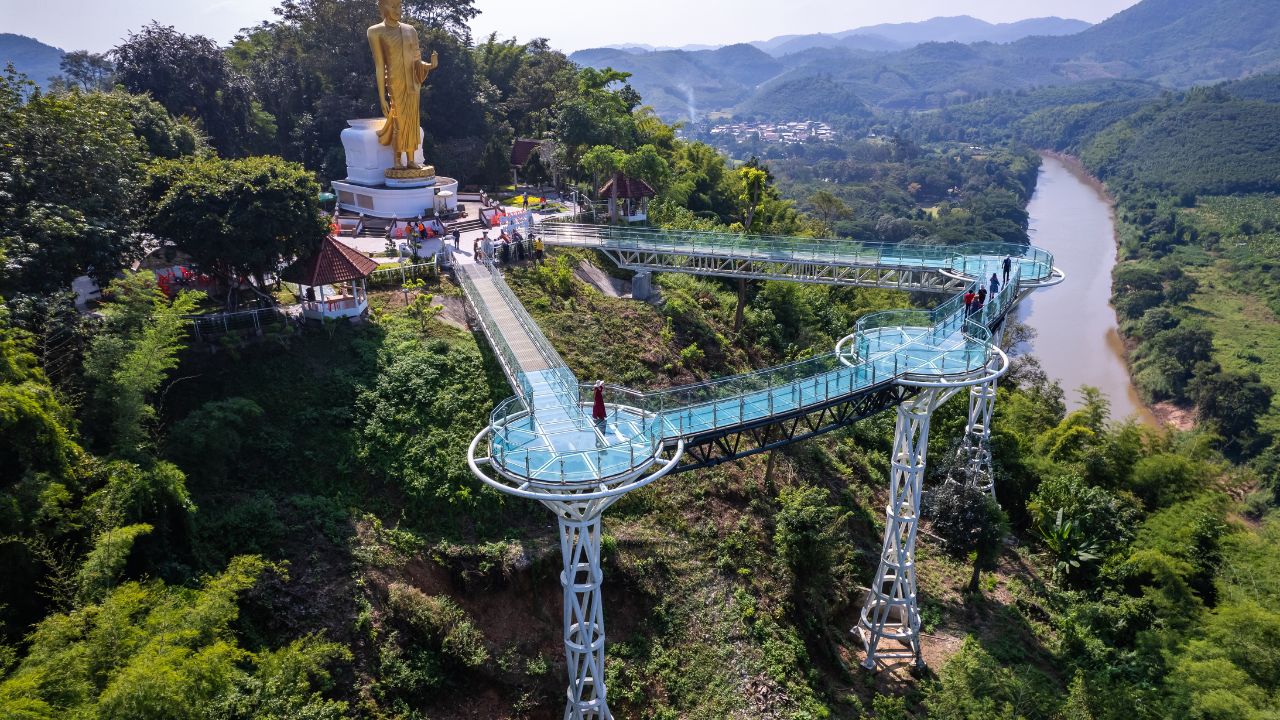 Aerial view of the Skywalk in Chiang Khan, Thailand