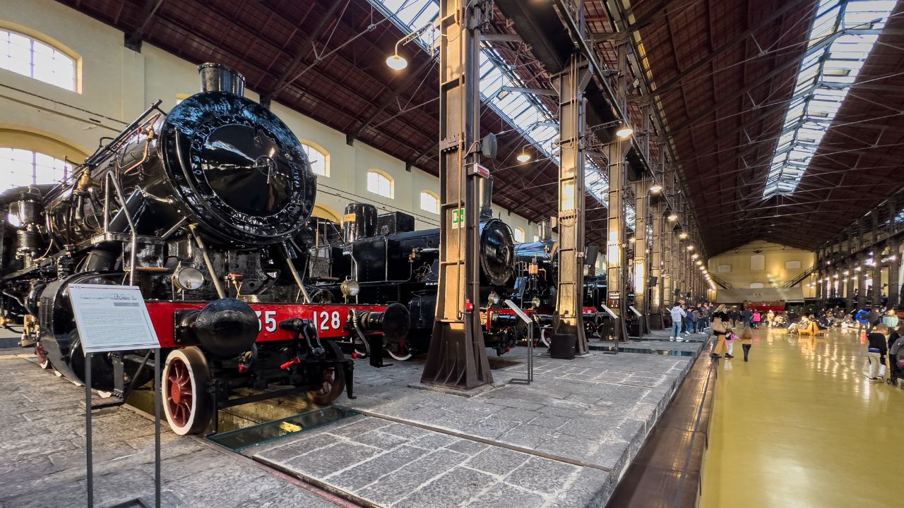 Vintage steam locomotives at the National Railway Museum of Pietrarsa near Naples, Italy.