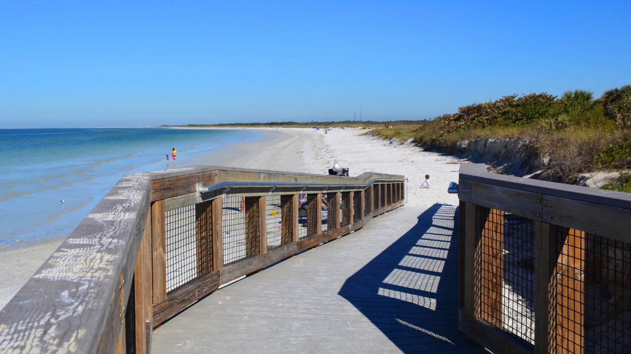 Boardwalk leading toward the beach at Fort De Soto Park, Florida.