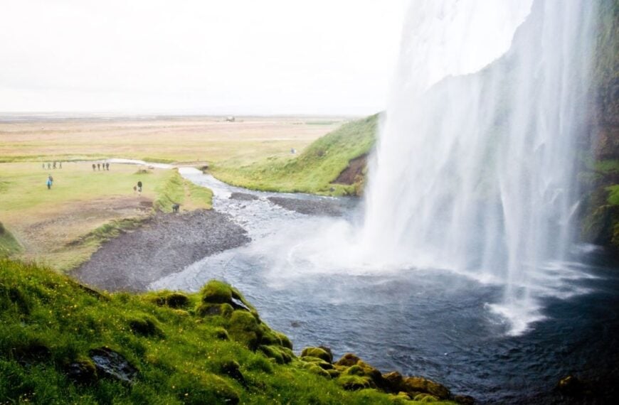 famous Seljalandsfoss waterfall, popular tourist spot in Iceland