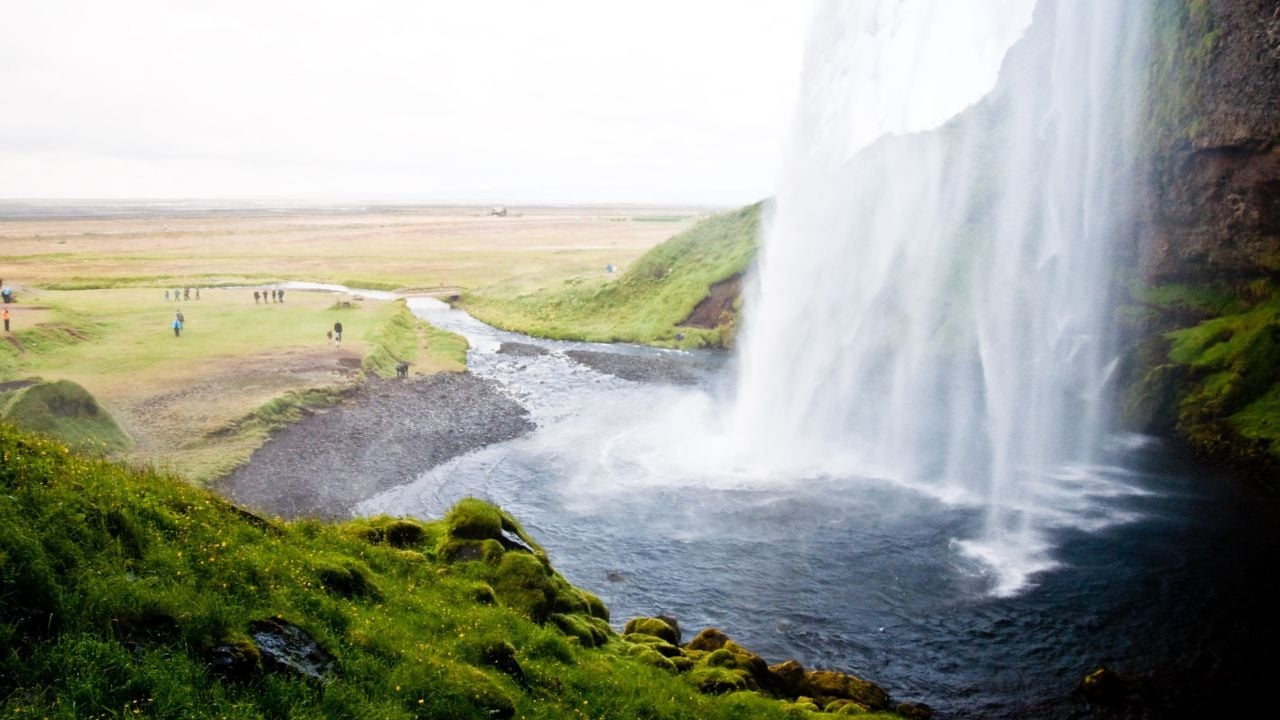 famous Seljalandsfoss waterfall, popular tourist spot in Iceland