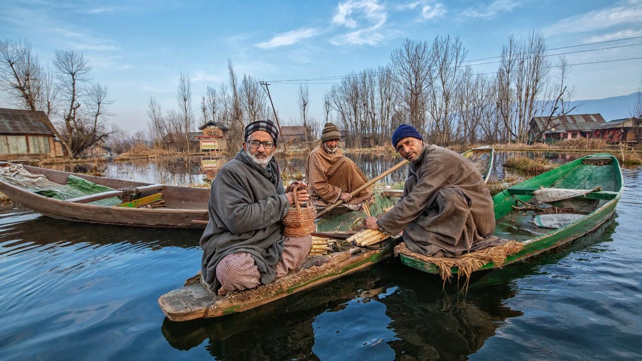 Floating vegetable market on Dal Lake in Srinagar, Jammu and Kashmir, India.