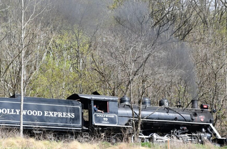 SEVIERVILLE TN - APR 13: Dollywood Express Train at Dollywood Theme Park in Sevierville, Tennessee, as seen on April 13, 2022.