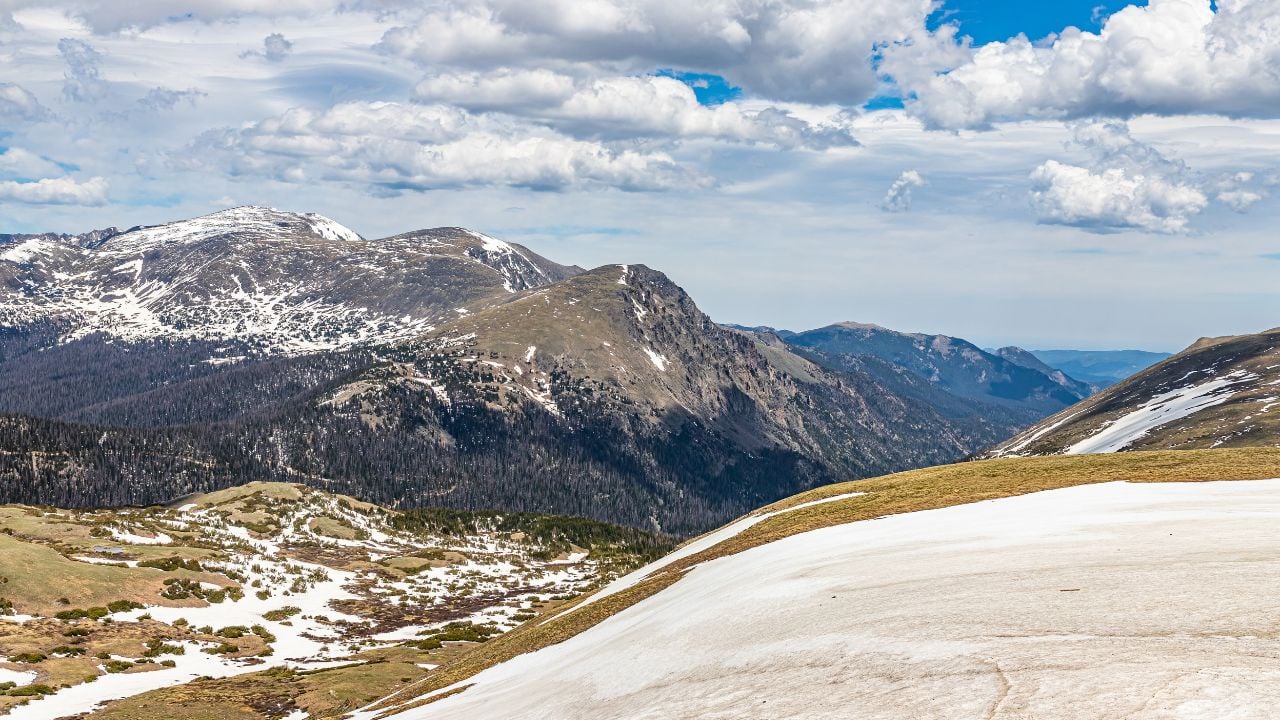 Panoramic view from Trail Ridge Road in Rocky Mountain National Park, Colorado.