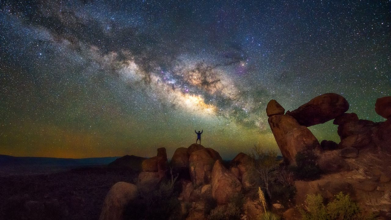 Milky Way at Balanced Rock in Big Bend National Park, Texas.