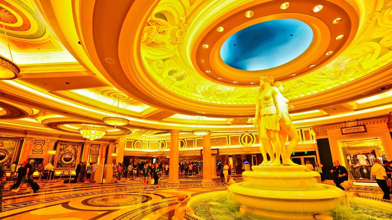 Beautiful lobby at a luxury Las Vegas hotel.