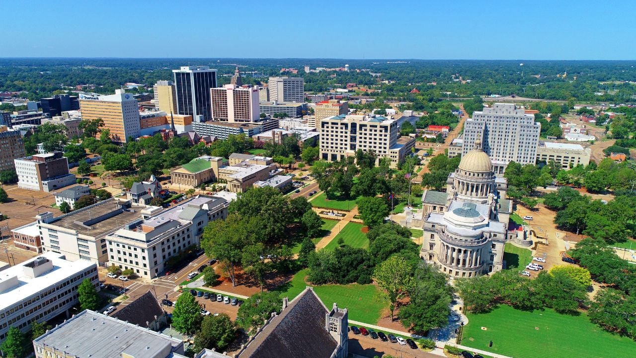 Mississippi State Capitol Building and grounds in Jackson, Mississippi.