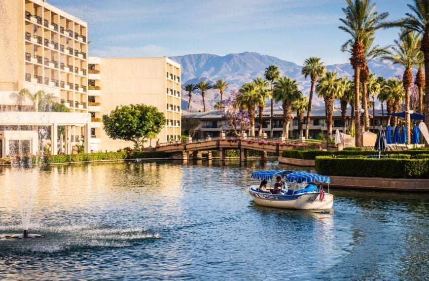 Palm Desert, CA USA - May 6, 2018: Boat ride at luxury resort JW Marriott Desert Springs Resort and Spa.