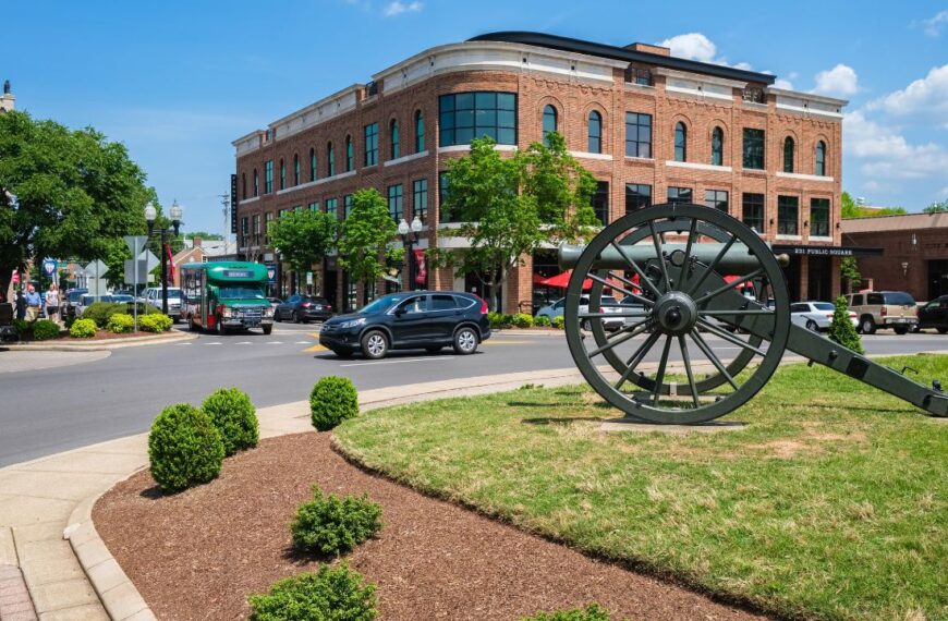 Franklin, Tennessee USA - May 12, 2023: Memorial to the confederate solders of the American Civil War along Main Street in this rural small town south of Nashville