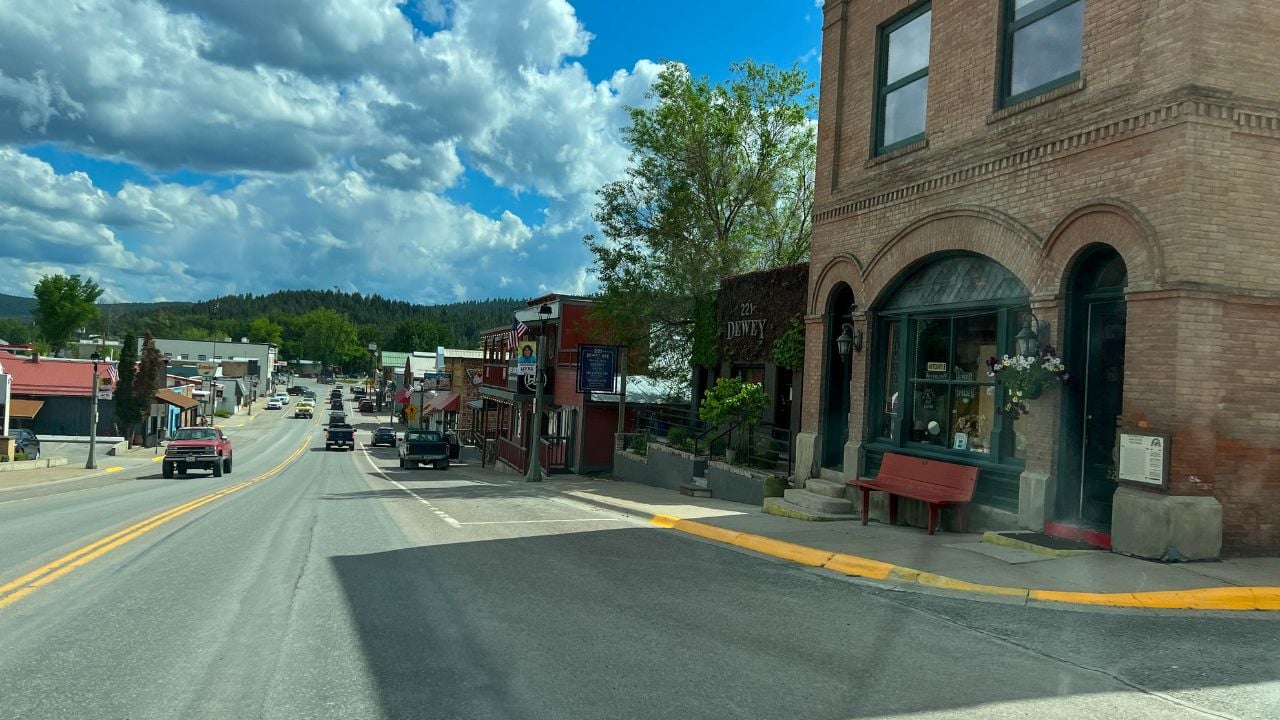 Eureka, MT USA - May 22, 2023: Driving through the quaint small town of Eureka, Montana on a sunny day.