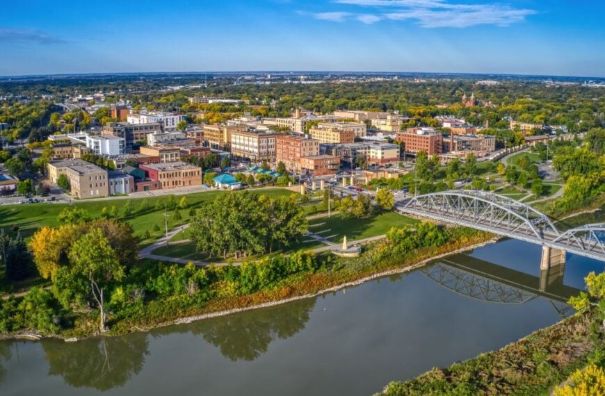 Aerial View of Grand Forks, North Dakota in Autumn