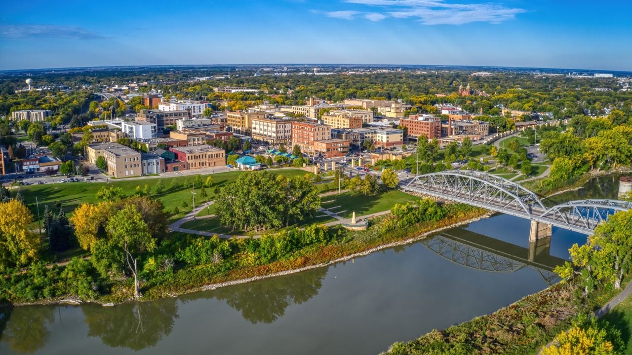 Aerial View of Grand Forks, North Dakota in Autumn