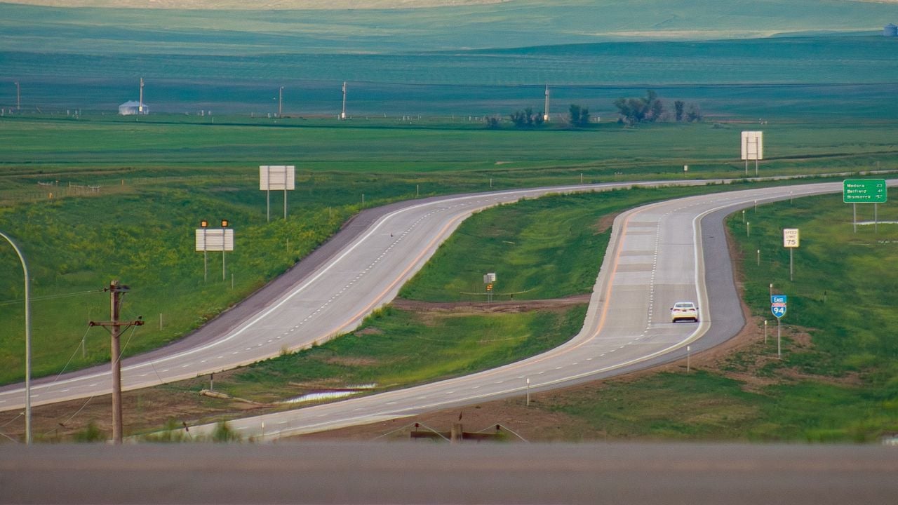 North Dakota mountain road from a truck stop