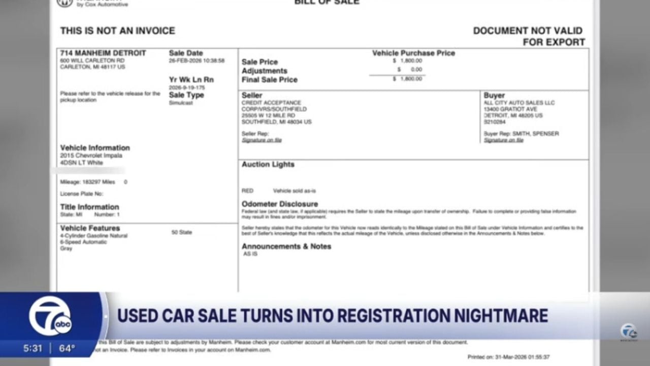 Michigan Buyer Blocked From Registering Car Due to Title Problem.