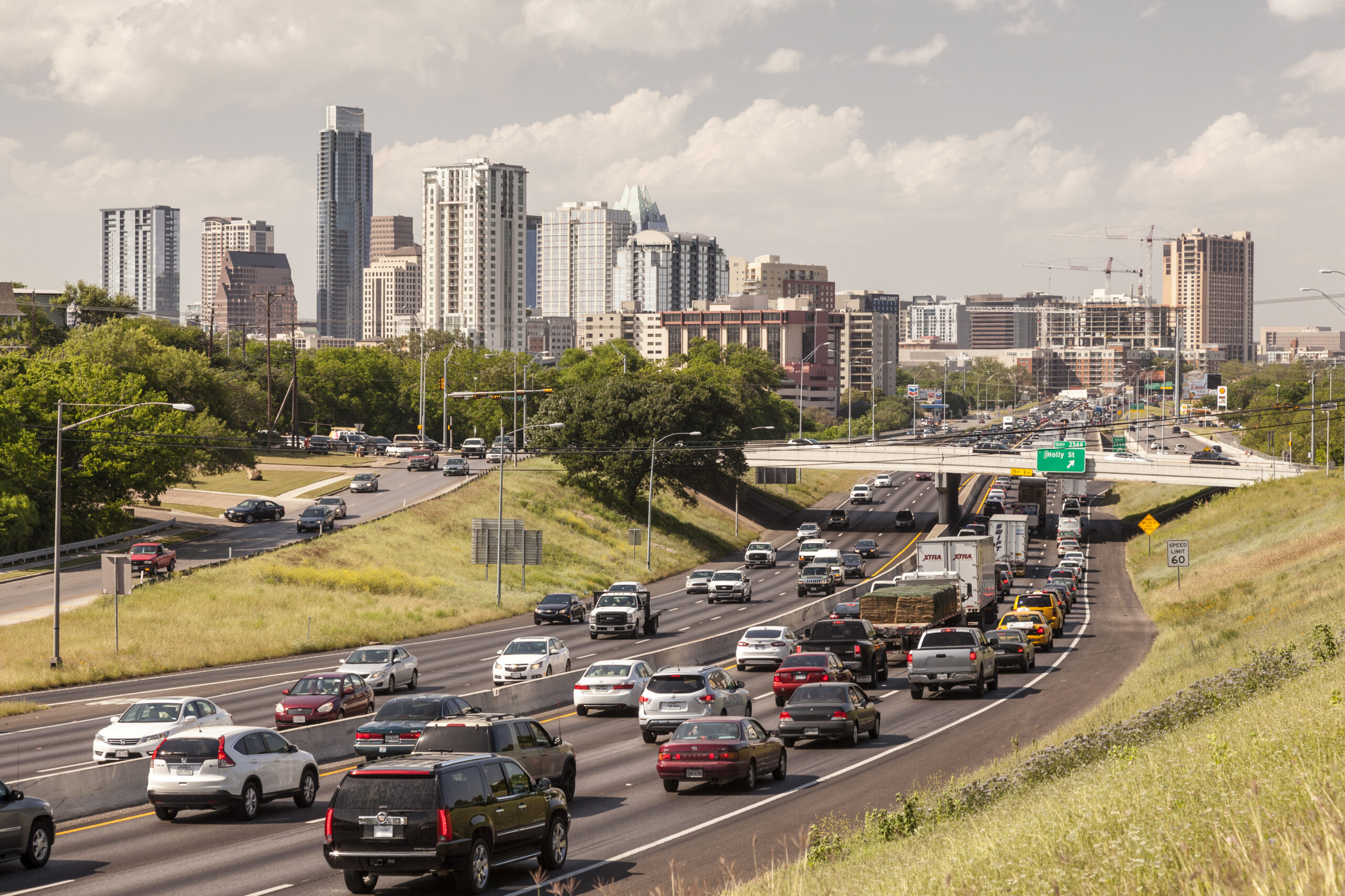 AUSTIN, TX, USA - APR 11, 2016: Heavy traffic on the highway near Austin City. Texas, United States