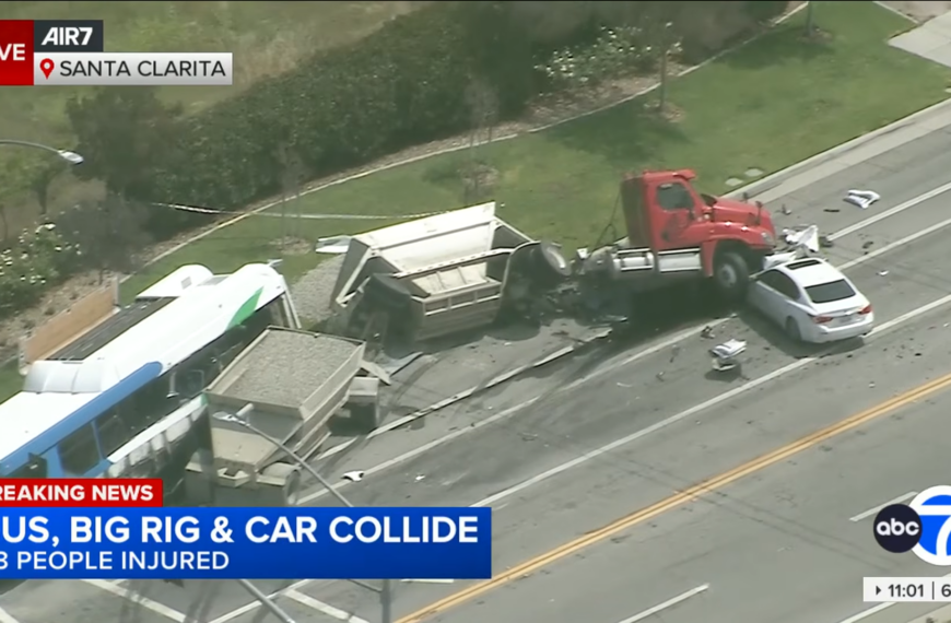 Gravel Truck Slams Into Santa Clarita Bus in Violent Crash, Leaving 11 Injured and One in Critical Condition