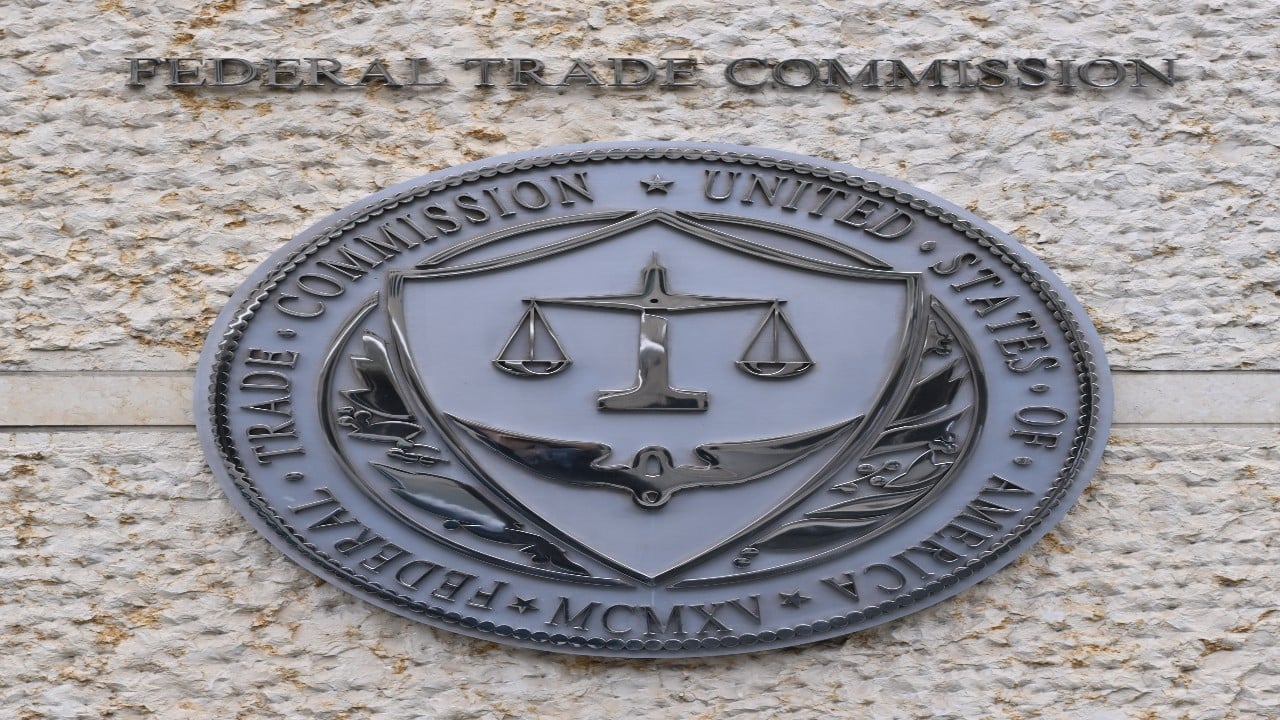 Federal Trade Commission logo on the wall outside of Constitution Center.
