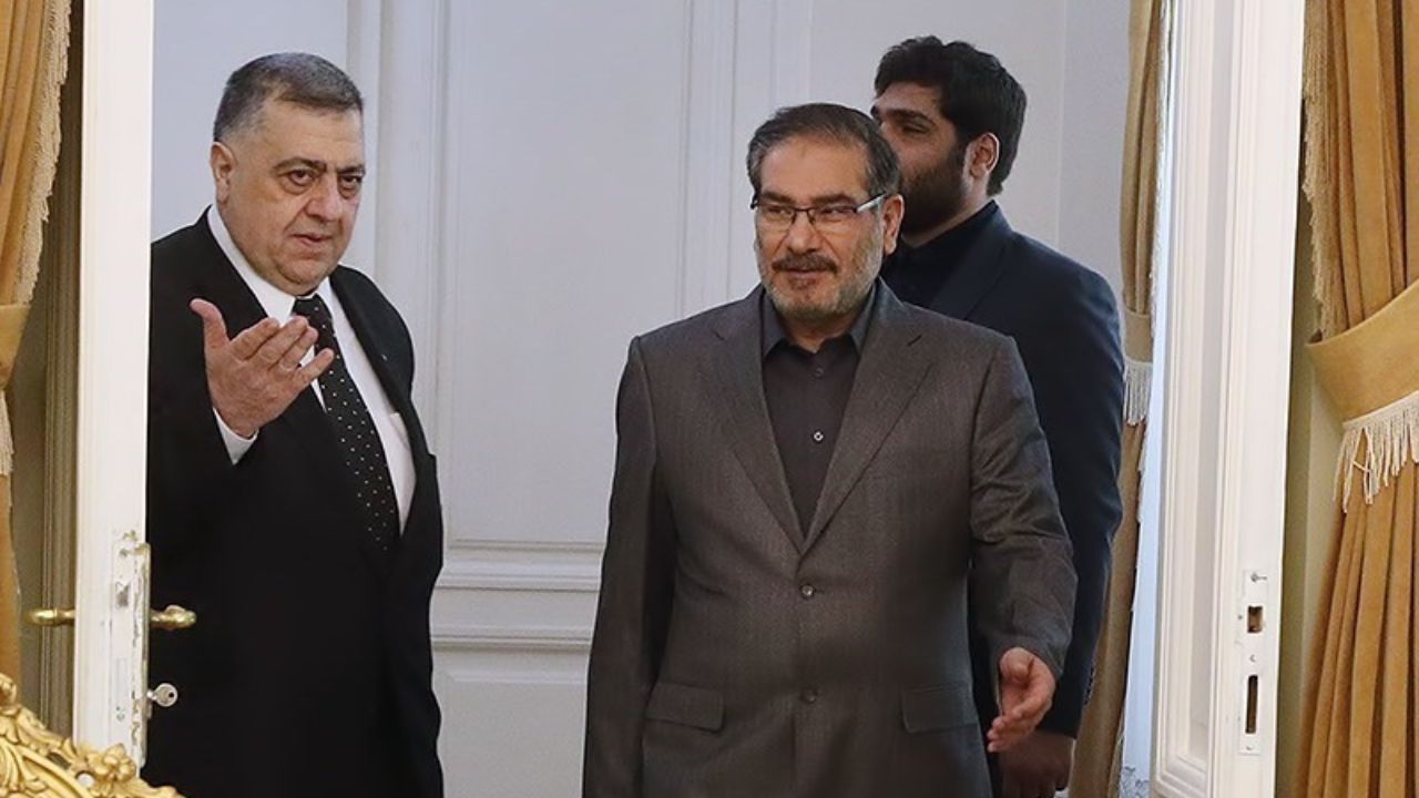 Hammouda Sabbagh the Speaker of the People's Council of Syria since September 2017 meeting Ali Shamkhani.