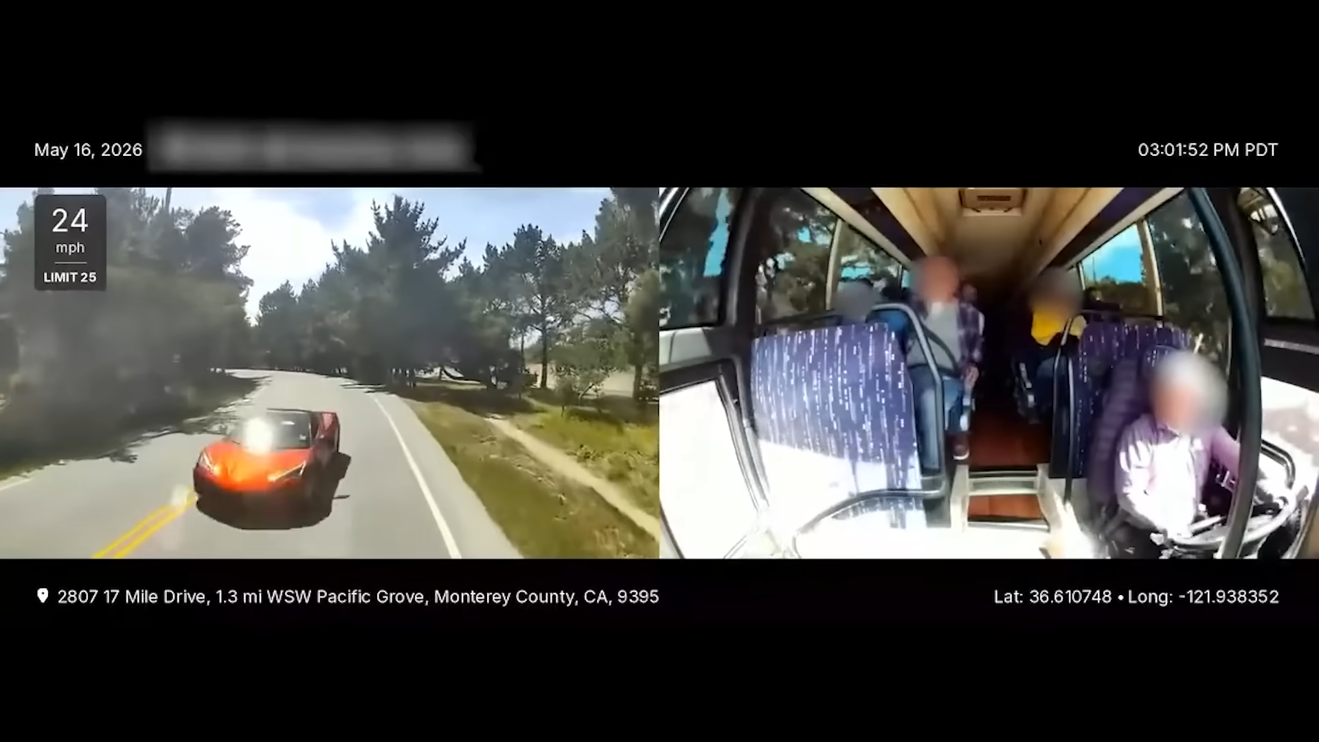 corvette crash into tour bus