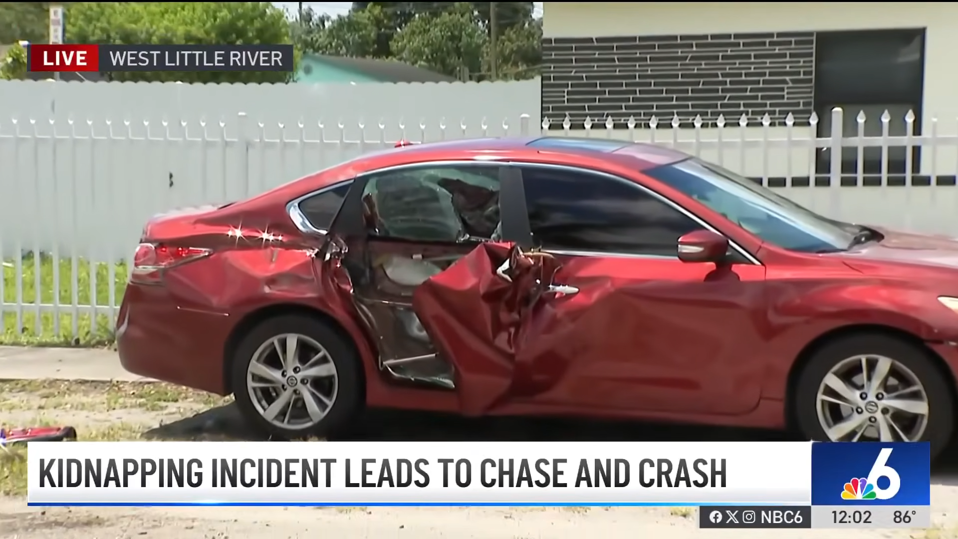 car crashed during kidnapping and police chase