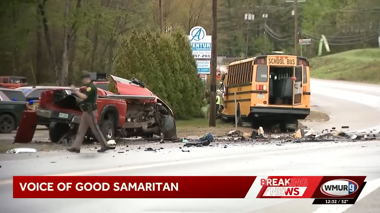 pickup collides with school bus