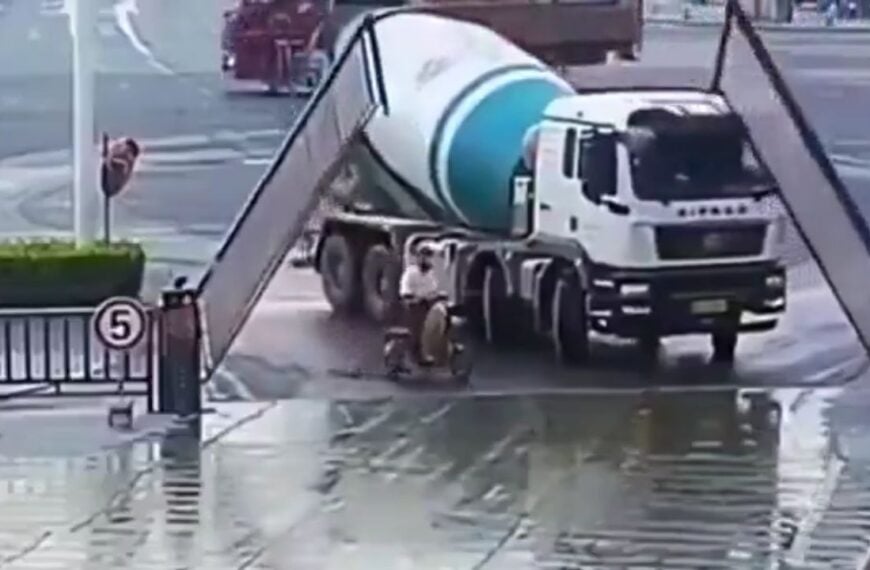 Rider Tries to Slip Past Turning Truck and Learns a Brutal Lesson the Hard Way.