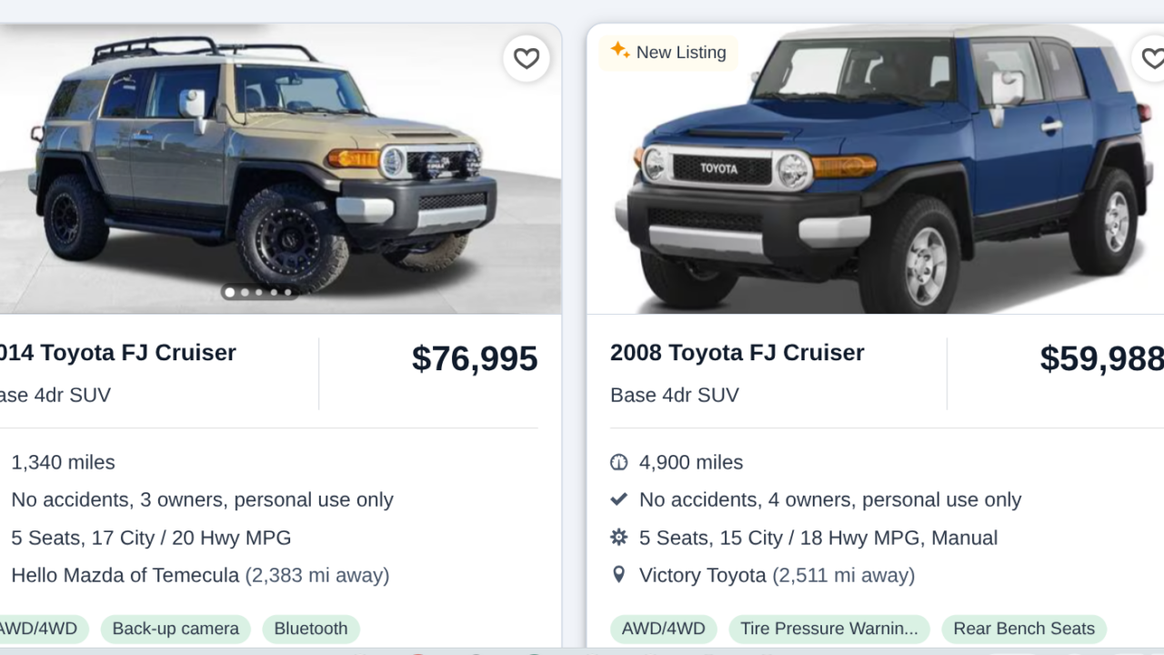 Toyota FJ Cruiser prices.