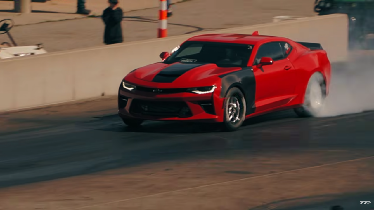 4-cylinder camaro drag car.