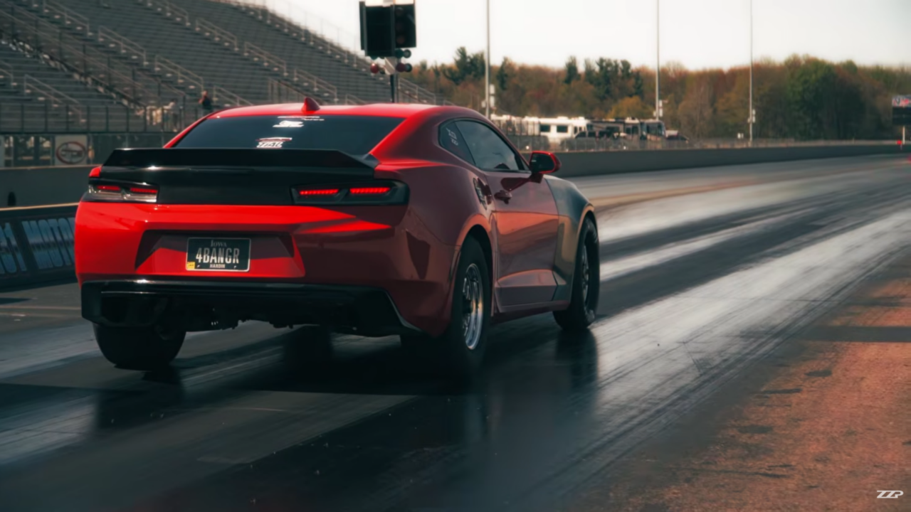 4-cylinder camaro drag car.