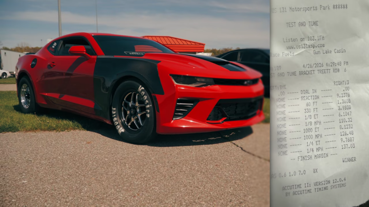 4-cylinder camaro drag car.