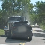 car chase ends in hitting semi-truck head on