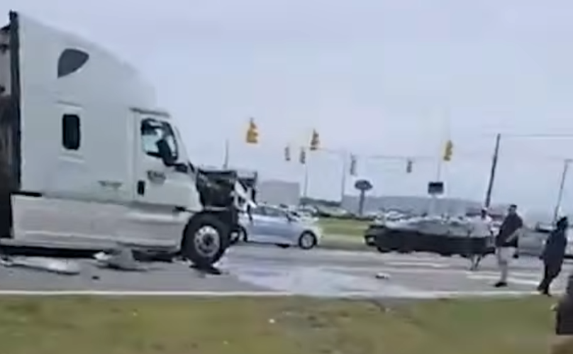 18 wheeler truck hits cars