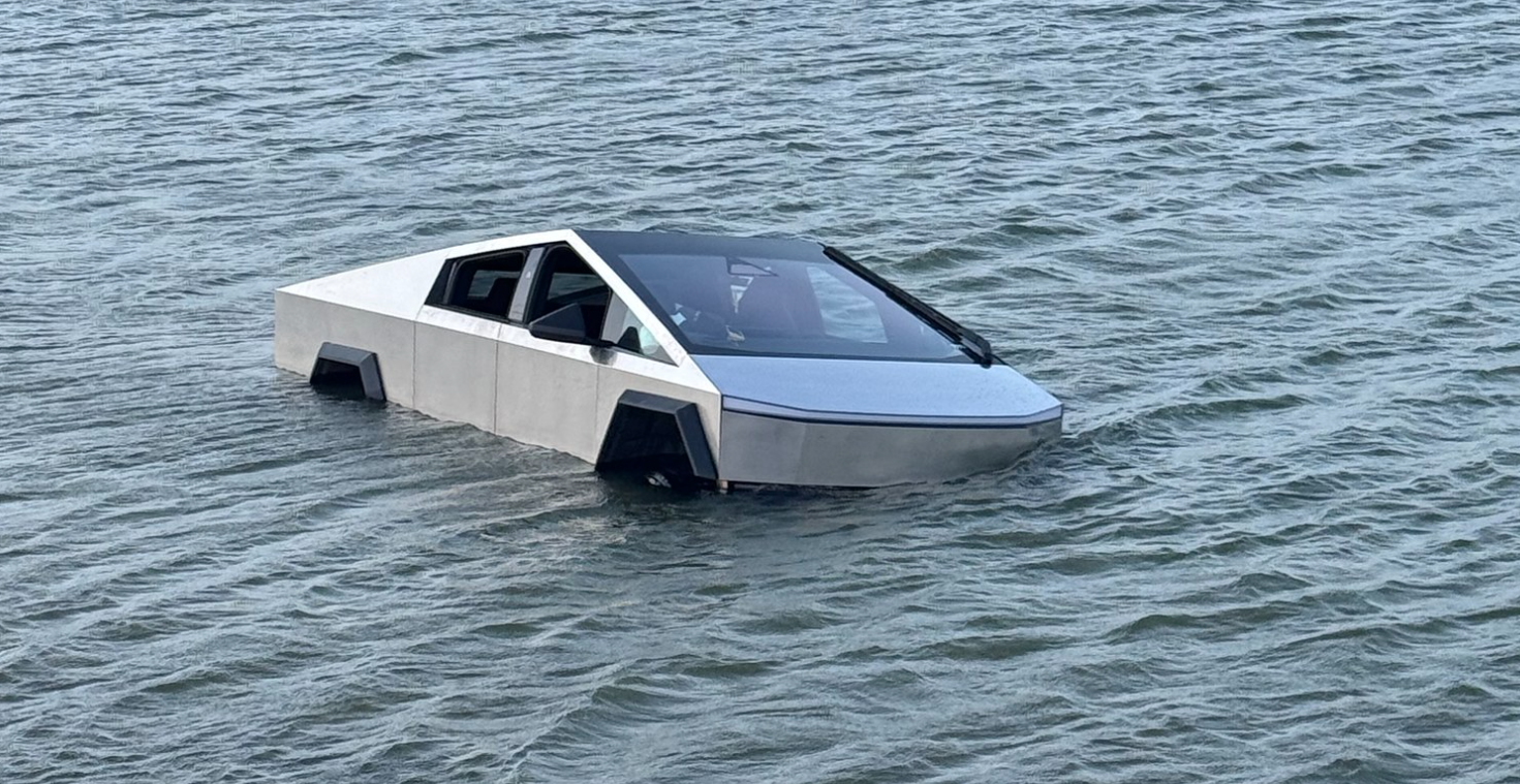 cybertruck drowning in water