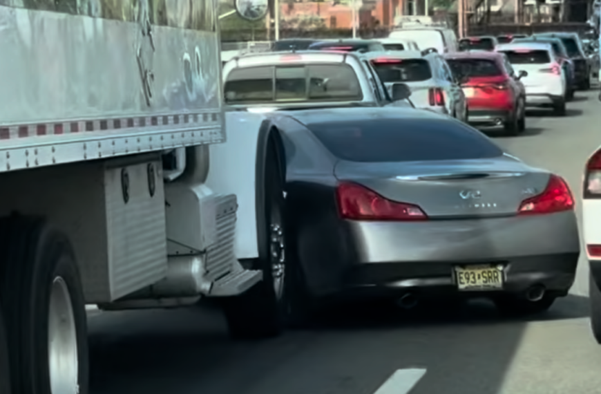 New Jersey Truck Shoves Sedan On Highway, Claims They “Didn’t See” Car