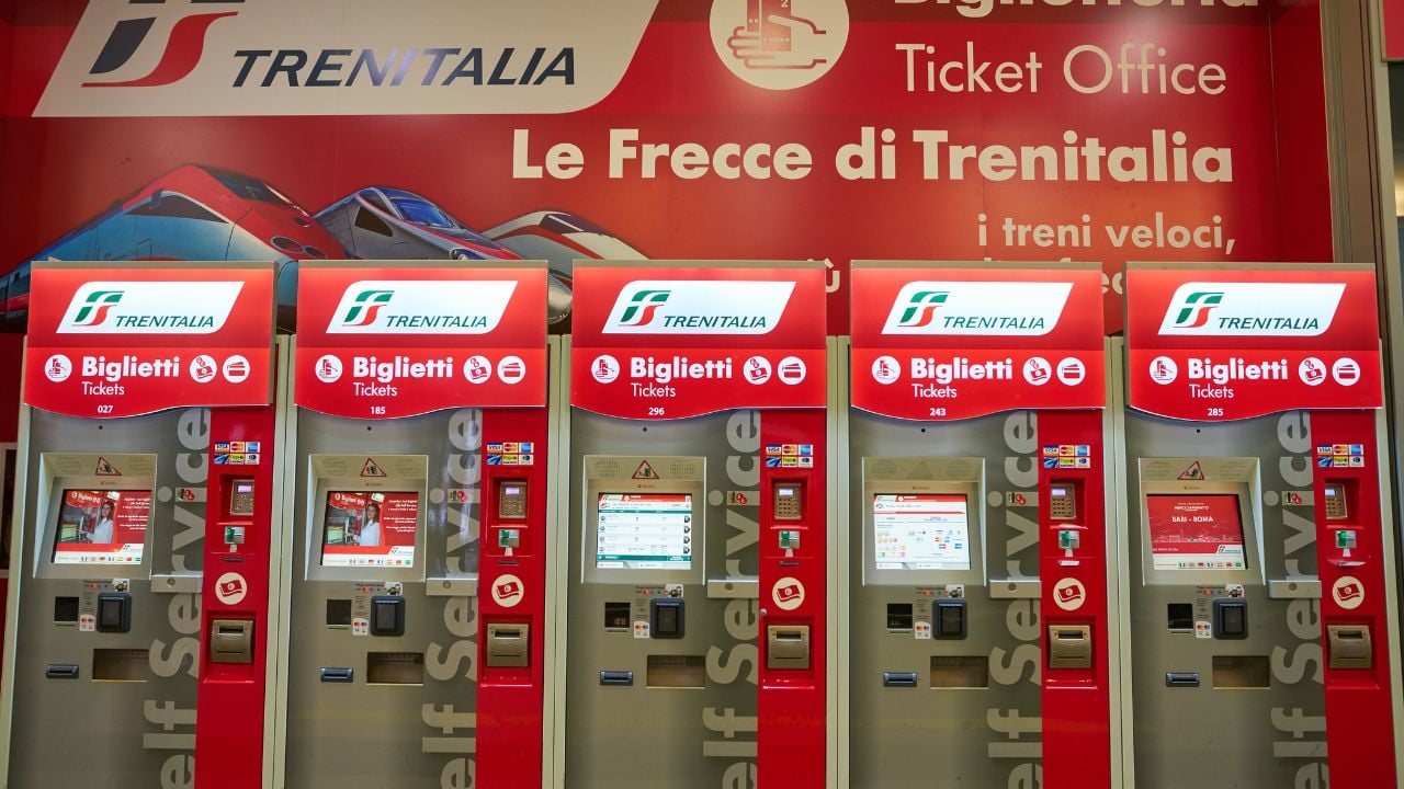 Self-service ticket kiosks at a train station in Venice, Italy
