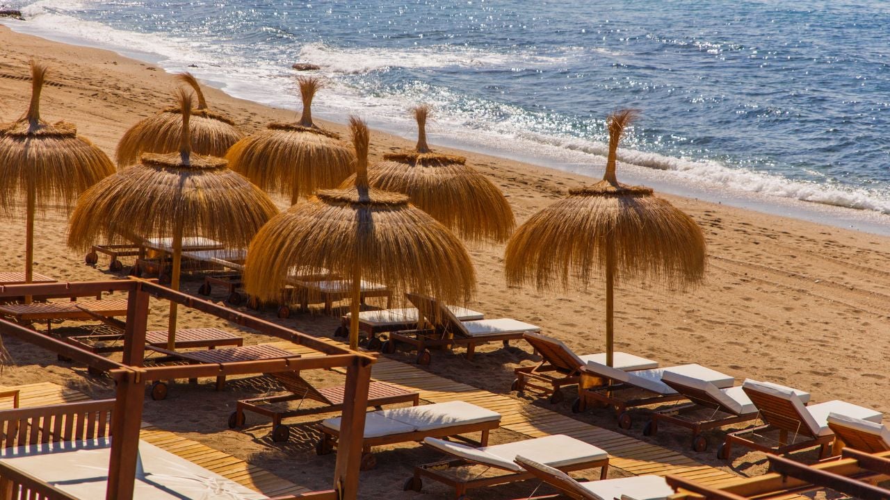 Beach umbrellas in Marbella on Spain's Costa del Sol