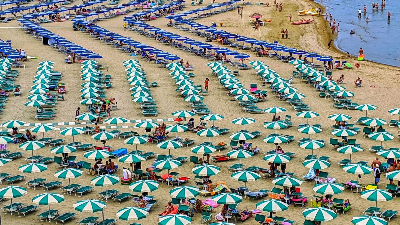 Crowded beach in Termoli, Italy, during summer