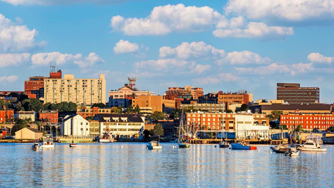 Portland, Maine coastal skyline in the morning