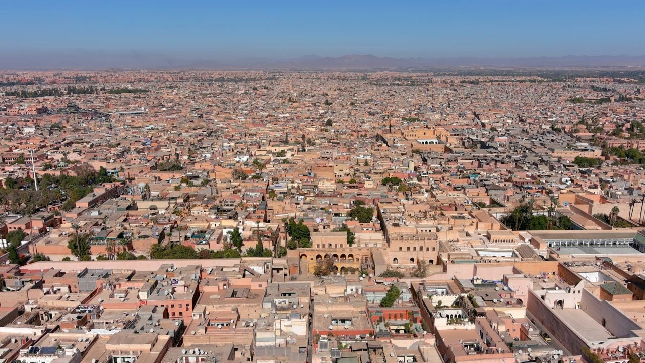 Marrakech City drone view, Morocco, 2022 Drone view from Marrakech Morocco, July,06,2022