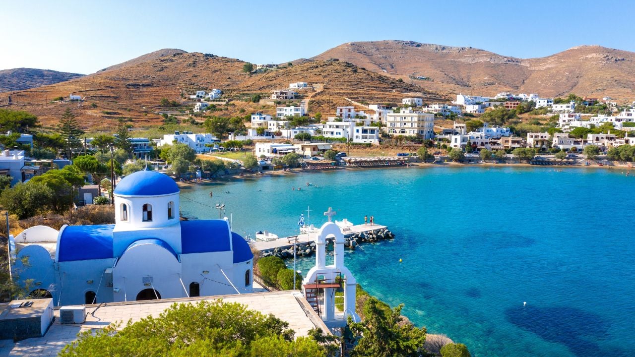 Beach of Platis Gialos on Syros island, Greece