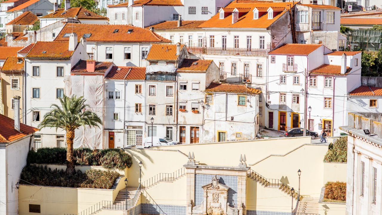 White buildings on a hillside in Coimbra, Portugal