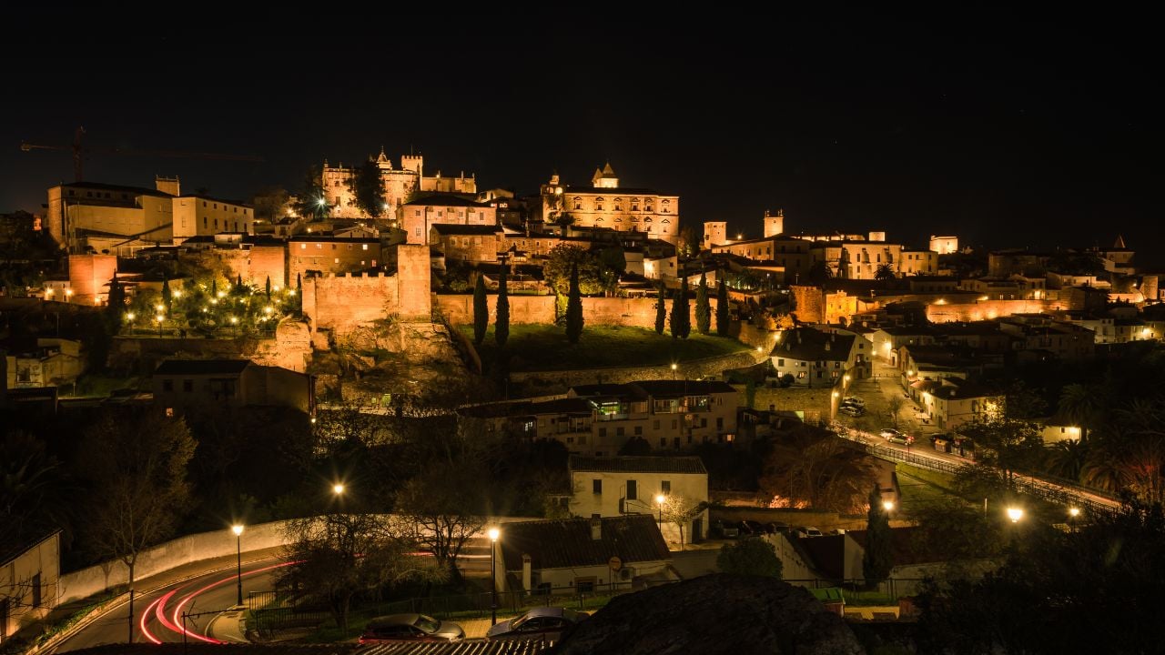 Night view of the monumental city of Cáceres, Spain