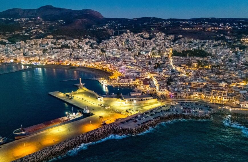 RETHYMNO, GREECE - JUL 6, 2024: Aerial view of the city of Rethymno, Crete, Greece.