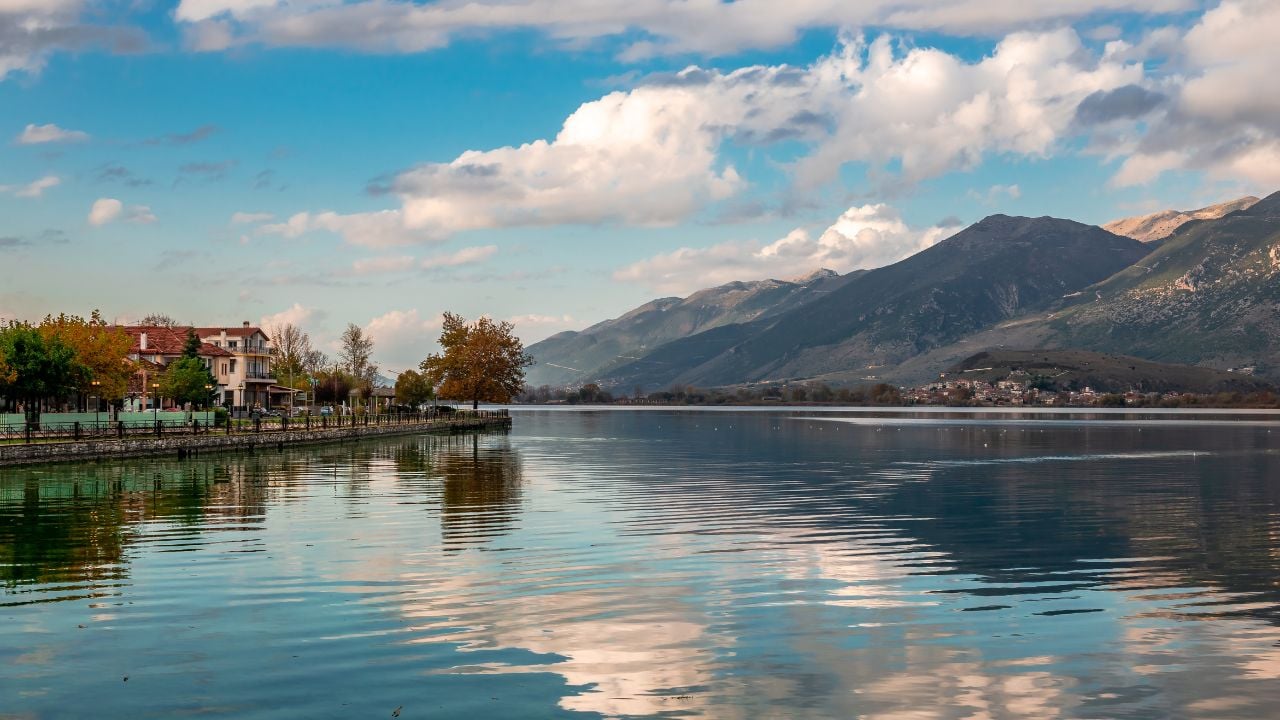 Lake Pamvotida and the waterfront of Ioannina, Greece