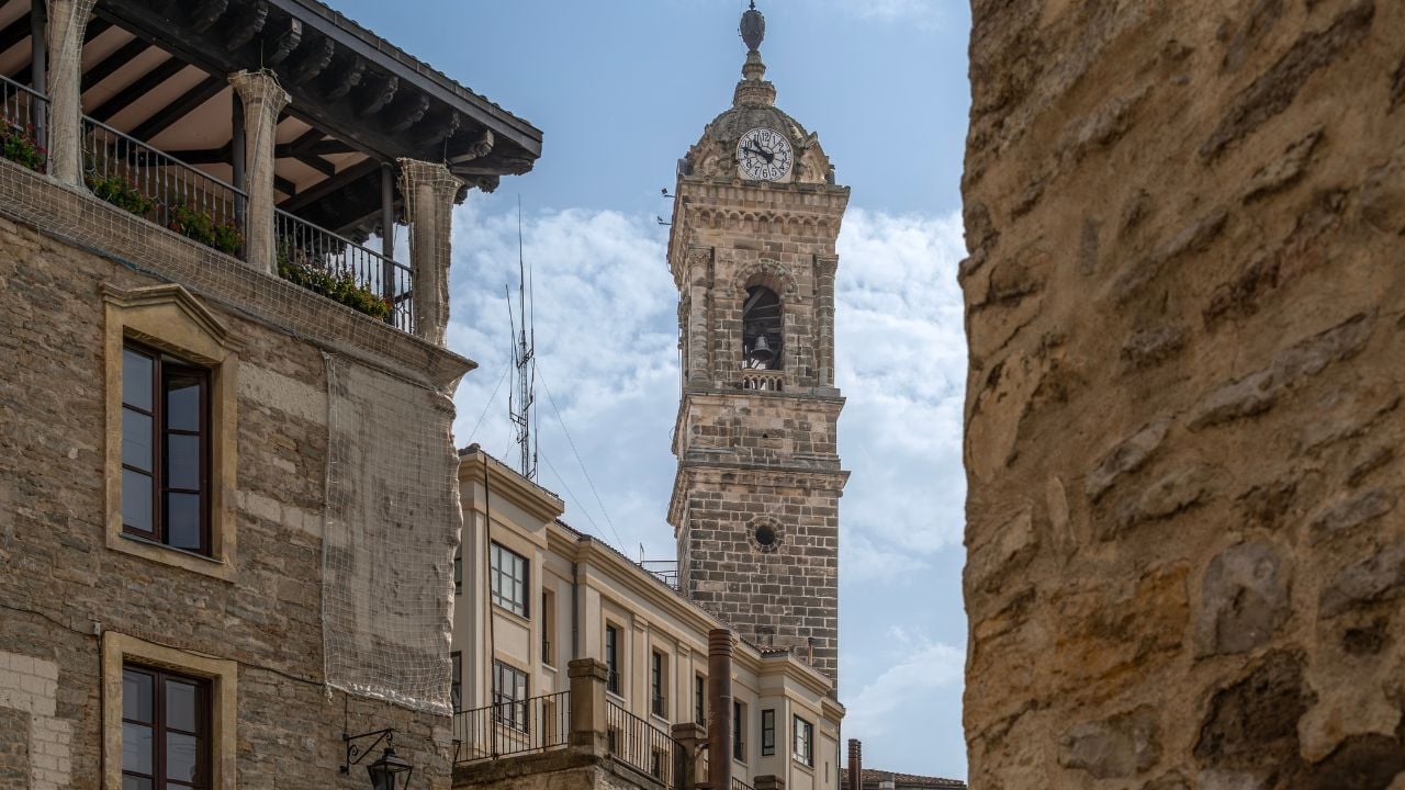 San Vicente Church tower in the Medieval Quarter of Vitoria-Gasteiz, Spain